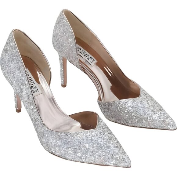 Badgley Mischka Daisy II D'Orsay Pointed Toe Pumps Silver Glitter US 6 - Picture 4 of 6